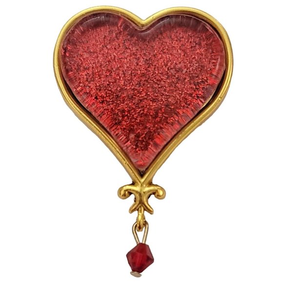 Gold Tone Red Glass Heart Crystal Dangle Lapel Scatter Pin K869 - Picture 7 of 7